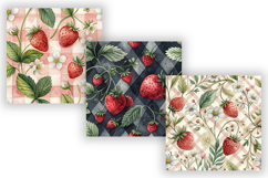 Watercolor Strawberry Gingham Paper, Seamless Digital Fruit Product Image 5