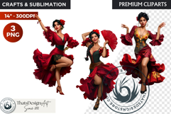 Spanish Flamenco dancer woman Clipart, Sevillana Product Image 1
