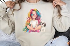 Colorful Girl Dog Clipart PNG Product Image 1