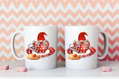 Watercolor gnome in a mug of tea with cookies, Gnome PNG Product Image 5