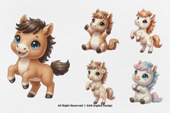 15 Bundle Watercolor Cute Horse Baby Foal Pony Unicorn Product Image 5