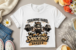 Training Hard Snacking Harder Funny Raccoon Gym Workout PNG Product Image 7