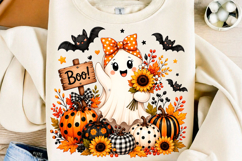 Boo Ghost Sunflower Pumpkin Halloween PNG Product Image 1