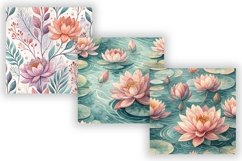 Lotus Seamless Patterns, Water Lily Digital Paper Pack Product Image 5