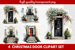 4 Christmas Door Clipart Set | Festive Holiday Front Door Product Image 1