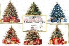 Watercolor Christmas Trees and Gifts Clipart Product Image 6