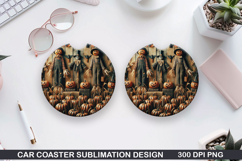 Cute Pumpkin Car Coaster Sublimation | Halloween Coaster PNG Product Image 1