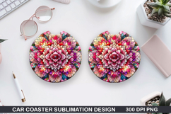 Flower Car coaster sublimation, Summer Coaster PNG Design Product Image 1