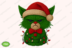Green Angry Christmas Cat PNG, Green Faux Yarn Christmas Cat Product Image 2
