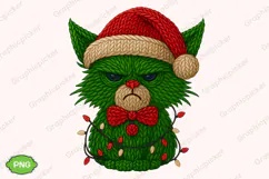 Green Angry Christmas Cat PNG, Green Faux Yarn Christmas Cat Product Image 2