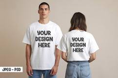 White T-Shirt Mockup Front and Back Model Product Image 1
