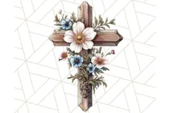 Faith Cross PNG with Flowers, Watercolor Religious Art Print Product Image 5