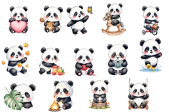 Cute Pastel Panda Watercolor Clipart,HandPainted Fluffy Bear Product Image 5