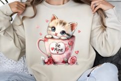 Watercolor Valentine Cat Love Clipart PNG Product Image 1