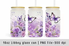 Purple Flower glass can wrap, Butterfly Watercolor flowers Product Image 1
