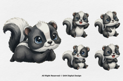15 Bundle Watercolor Baby Skunk Stripe Forest Animal Kids Product Image 5