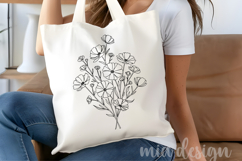 Wildflowers Floral PNG, Fine Line Art Botanical Sublimation Product Image 6