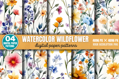 Watercolor Wildflower Digital Background Paper PNG Product Image 1