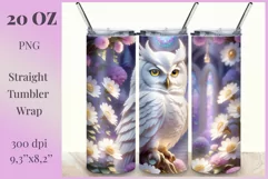 Sublimation Tumbler Wrap 3D White Owl / Png file Product Image 1