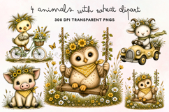Farm Animals With Wheat Clipart PNG Product Image 1
