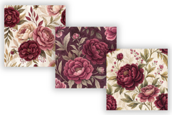Burgundy Felted Floral Peony Seamless Pattern, Shabby Chic Product Image 3