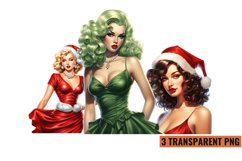 Watercolor Vintage Pin Up Christmas Girl Clipart , PNG Product Image 1