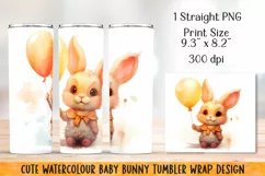 Watercolor Bunny Tumbler Wrap|PNG Sublimation. Product Image 4