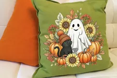 Retro Halloween Ghost And Cat Png, Floral Halloween Png. Product Image 5