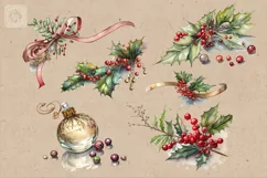 Holly Decor 11 Watercolor Cliparts PNG sublimation Product Image 3