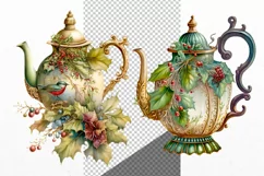 Christmas clipart, Teapot clipart, Victorian clipart Product Image 2