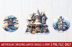 Watercolor Christmas Winter Houses Clipart, Product Image 1