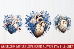 Watercolor Christmas Floral Hearts Clipart Product Image 1