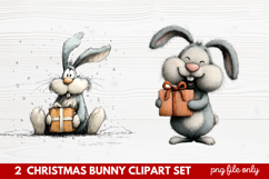 2 Christmas Bunny Clipart Set | Cute Holiday Bunny PNG Illus Product Image 1