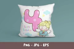 Birthday number fourth birthday party angel kawaii clipart Product Image 2