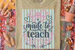 Made To Teach Png, Retro Striped Teacher Sublimation Png. Product Image 4
