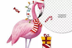 Watercolor illustration pink flamingos New Year, New Year Product Image 4