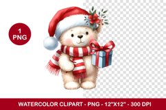 png watercolor clipart - christmas baby bear Product Image 1