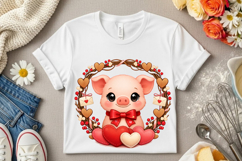 Cute Valentine Pig with Heart Wreath Love Pig PNG Product Image 7