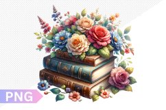 Vintages Books And Flowers Sublimation - Clipart PNG Design Product Image 1