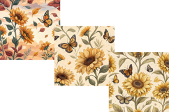 Sunflower Fall Floral Butterfly Pattern, Digital Paper Product Image 5