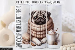 Cute Pug Coffee Tumbler Wrap|Sublimation PNG. Product Image 1