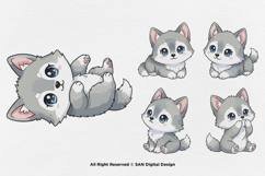 15 Bundle Watercolor Cute Wolf Chibi Nigh Animal Wildlife Product Image 5