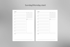 Minimalist A5 weekly planner on one page showing seven day bloks, priority tasks section and goal setting area for focused productivity and time management.