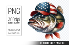 4th of July Fish Clipart PNG, Fish illustration for crafts Product Image 1