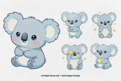 15 Bundle Watercolor Blue Koala Animal Sleeping Kids Sticker Product Image 5