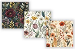 Indie Floral Digital Paper Pack, Seamless Watercolor Pattern Product Image 5