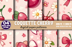 Coquette Cherry Pattern Digital Paper Background PNG Product Image 1