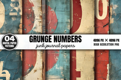 Grunge Numbers Junk Journal Paper PNG Product Image 1