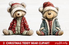 2 Christmas Teddy Bear Clipart | Cute Holiday Bear PNG Illus Product Image 1