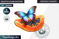 Vibrant Butterfly with Fruit PNG, Tropical Summer Clipart Product Image 1
